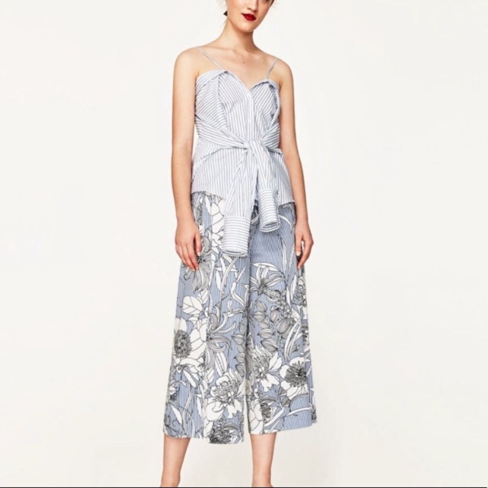 Zara blue stripe and floral culottes